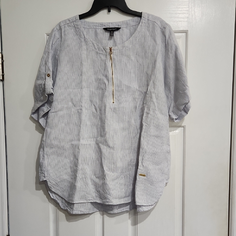 Ellen Tracy Blue and White Striped Blouse